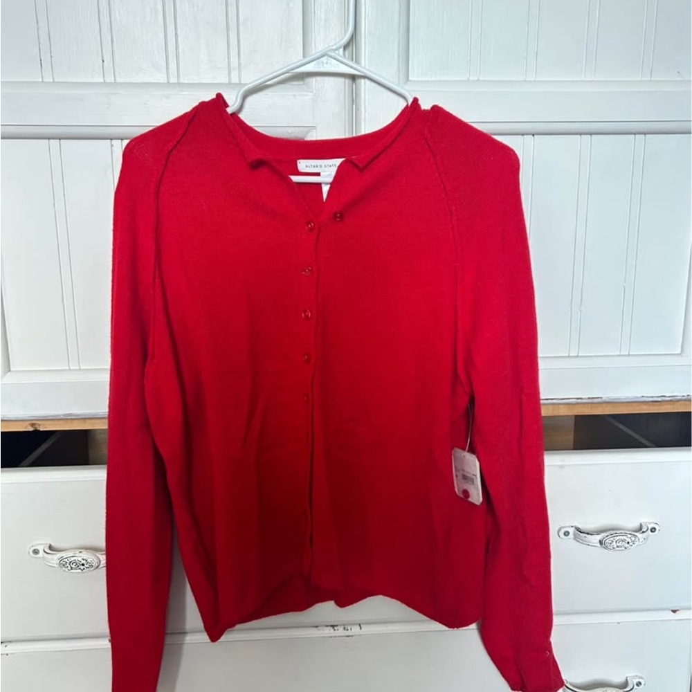 Altar'd State Bright Red Button-Up Sweater - Picture 2 of 6